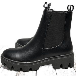 New Women Black Chelsea Elastic Low Platform Combat Boots Ankle Booties